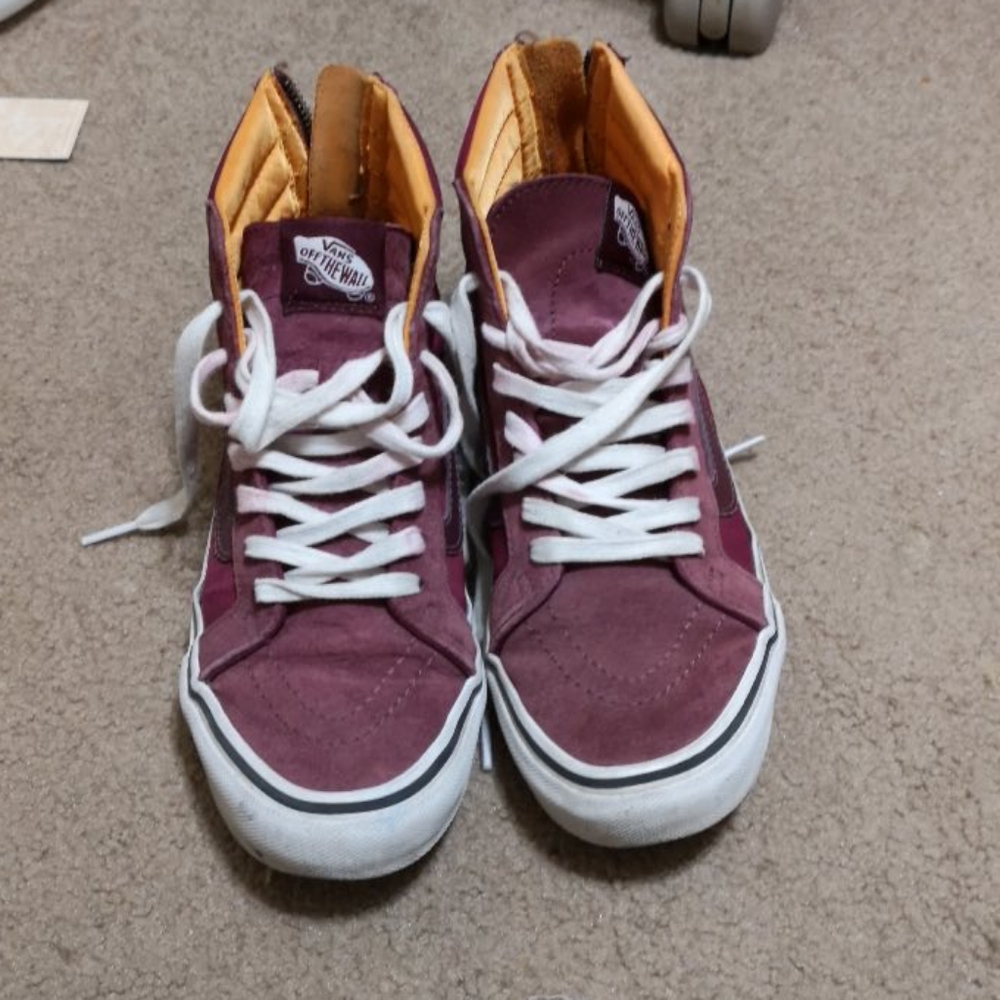 Vans hightops in maroon with orange inside: size 6